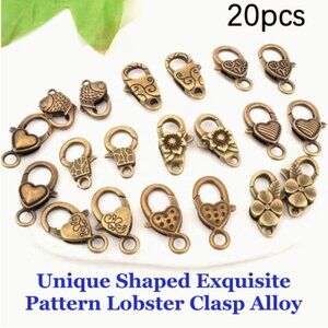 Mix of Large Antique Alloy Unique  Pattern Lobster Clasp  Alloy 20 Pieces Bronze